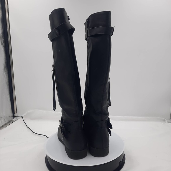 Just Fab Ardera Black Faux Leather, Buckle Straps Inside zip knee high boots 7 - Picture 6 of 9